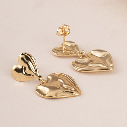 Textured Double Heart Drop Earrings