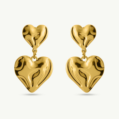Textured Double Heart Drop Earrings