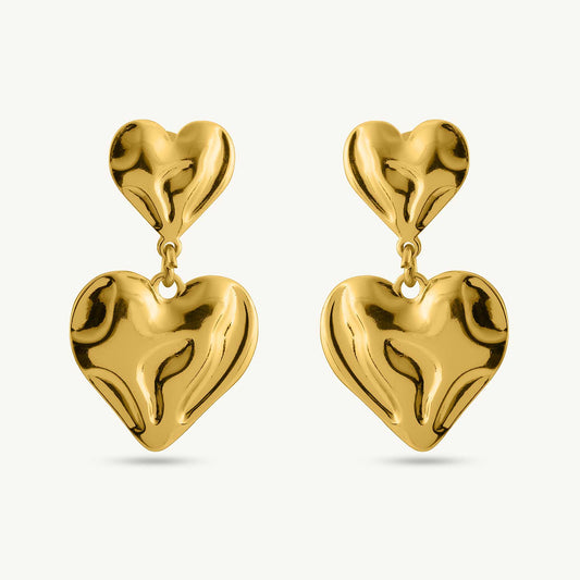 Textured Double Heart Drop Earrings