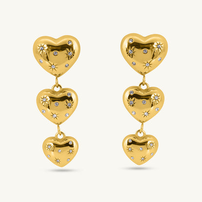 Tripple Heart Dangle Earrings
