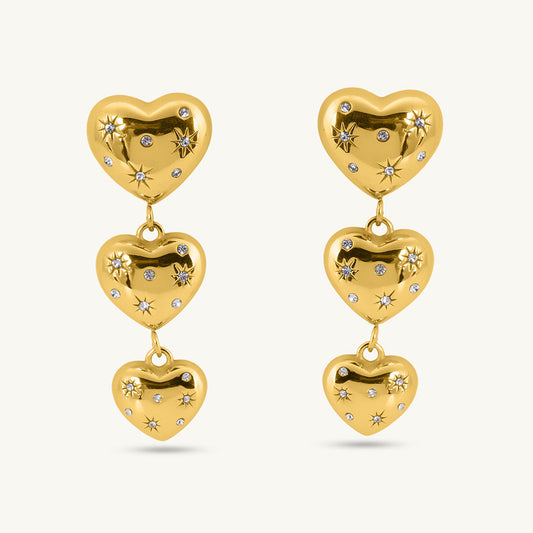 Tripple Heart Dangle Earrings