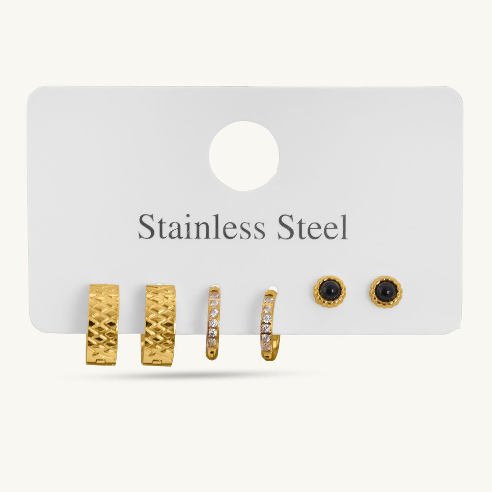 Chic Golden Stud And Hoop Earring Set