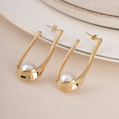 Pearl Open Hoop Earrings