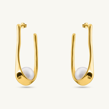 Pearl Open Hoop Earrings