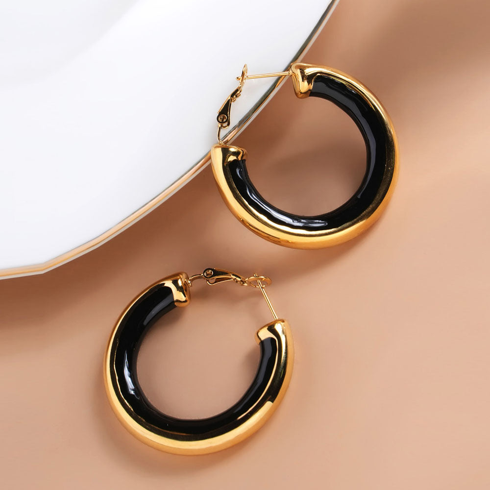 Golden Black Hoop Earrings