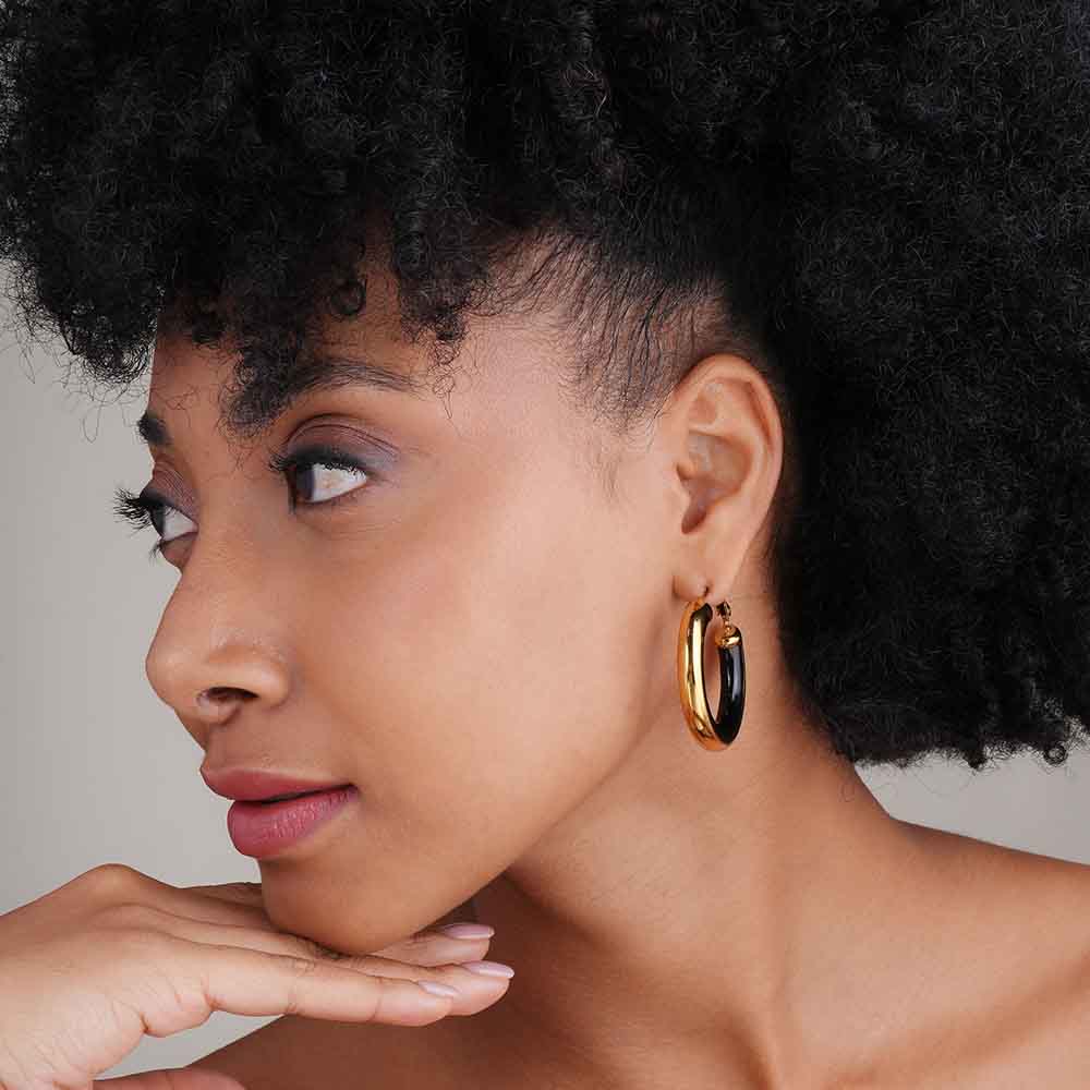 Golden Black Hoop Earrings