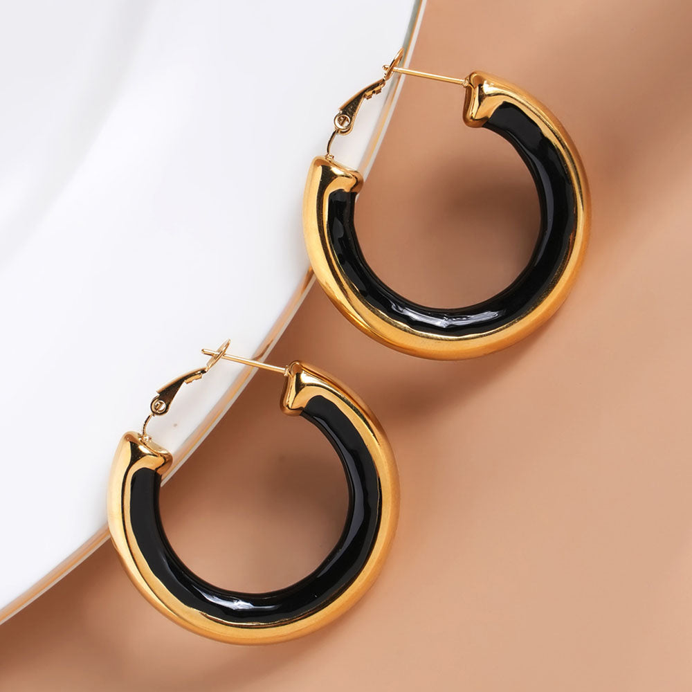 Golden Black Hoop Earrings