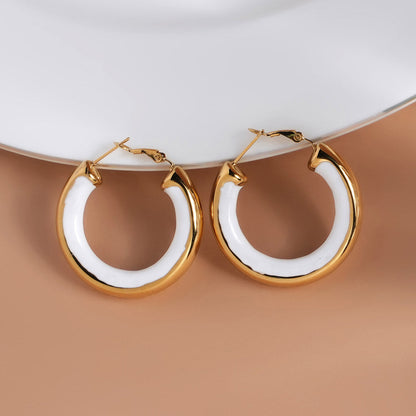 Golden White Hoop Earrings