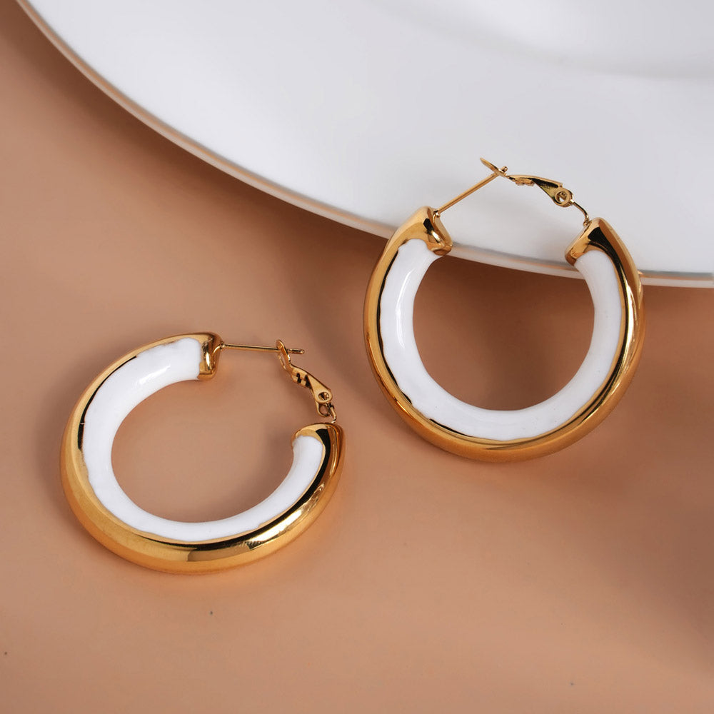 Golden White Hoop Earrings