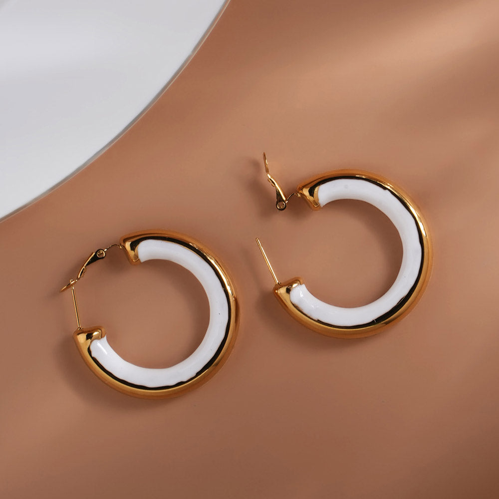 Golden White Hoop Earrings
