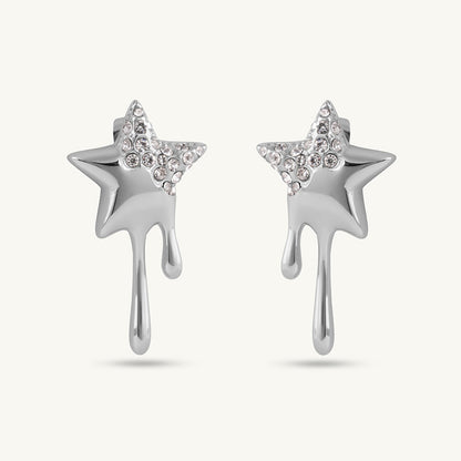 Silver Dripping Star Drop Earring