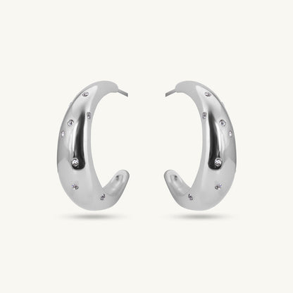 Silver Cashew Diamond Hoop Earrings