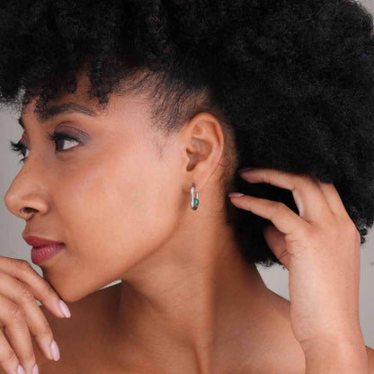 Silver U Green Acrylic Hoop Earrings