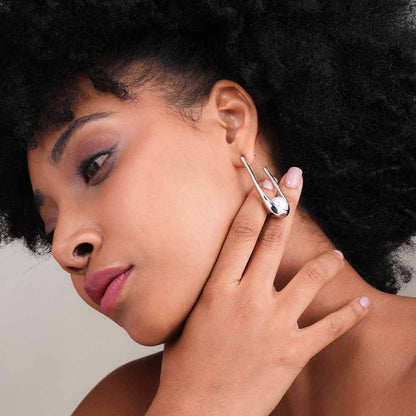 Silver Pearl Open Hoop Earrings