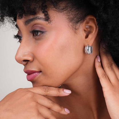 Chunky Hollow Silver  Hoop Earrings