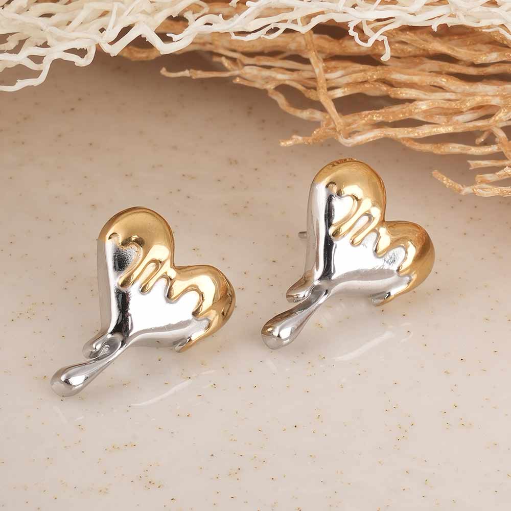 Bi-Metal Dripping Heart Stud Earrings