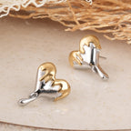 Bi-Metal Dripping Heart Stud Earrings