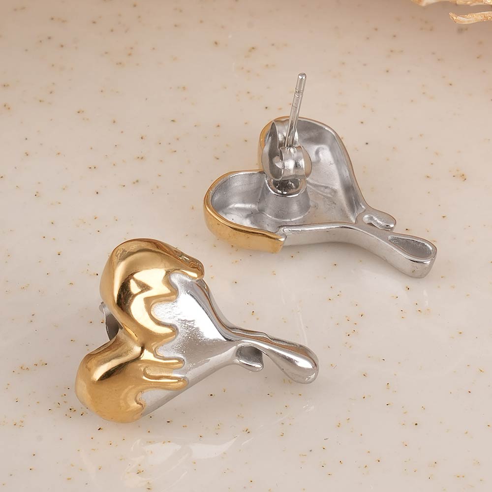Bi-Metal Dripping Heart Stud Earrings