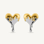 Bi-Metal Dripping Heart Stud Earrings