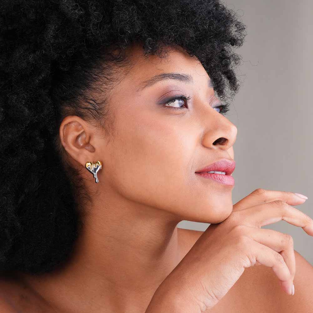 Bi-Metal Dripping Heart Stud Earrings