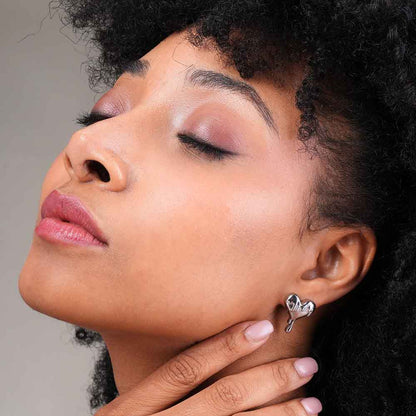 Silver Dripping Heart Stud Earrings