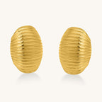 Elegant Golden Ribbed Oval Earrings