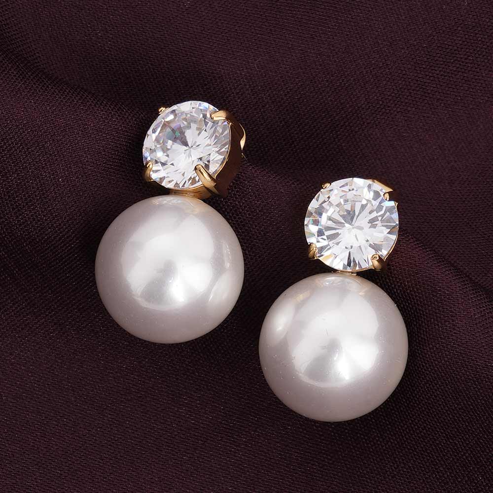 Stone and Pearl Stud Earrings