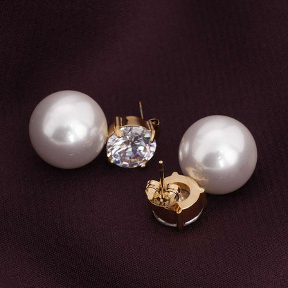 Stone and Pearl Stud Earrings