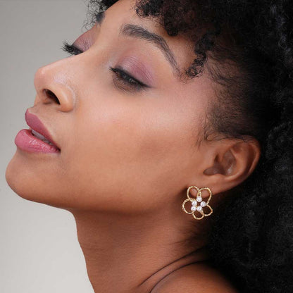 Gold Flower Pearl Earrings
