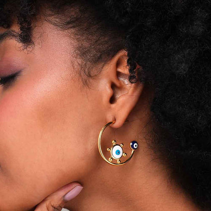 Gold Evil Eye Hoop Earrings