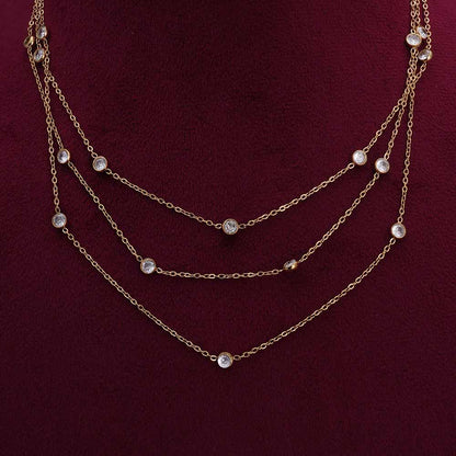 Stone Studded Layered Charm Chain Necklace