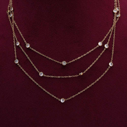 Stone Studded Layered Charm Chain Necklace