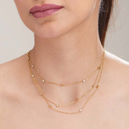 Stone Studded Layered Charm Chain Necklace