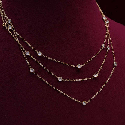 Stone Studded Layered Charm Chain Necklace