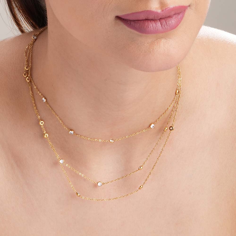 Stone Studded Layered Charm Chain Necklace