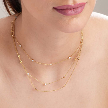 Stone Studded Layered Charm Chain Necklace