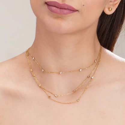 Stone Studded Layered Charm Chain Necklace