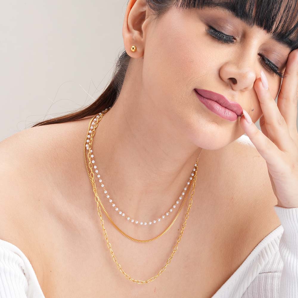 Classic Pearl Layered Gold Necklace