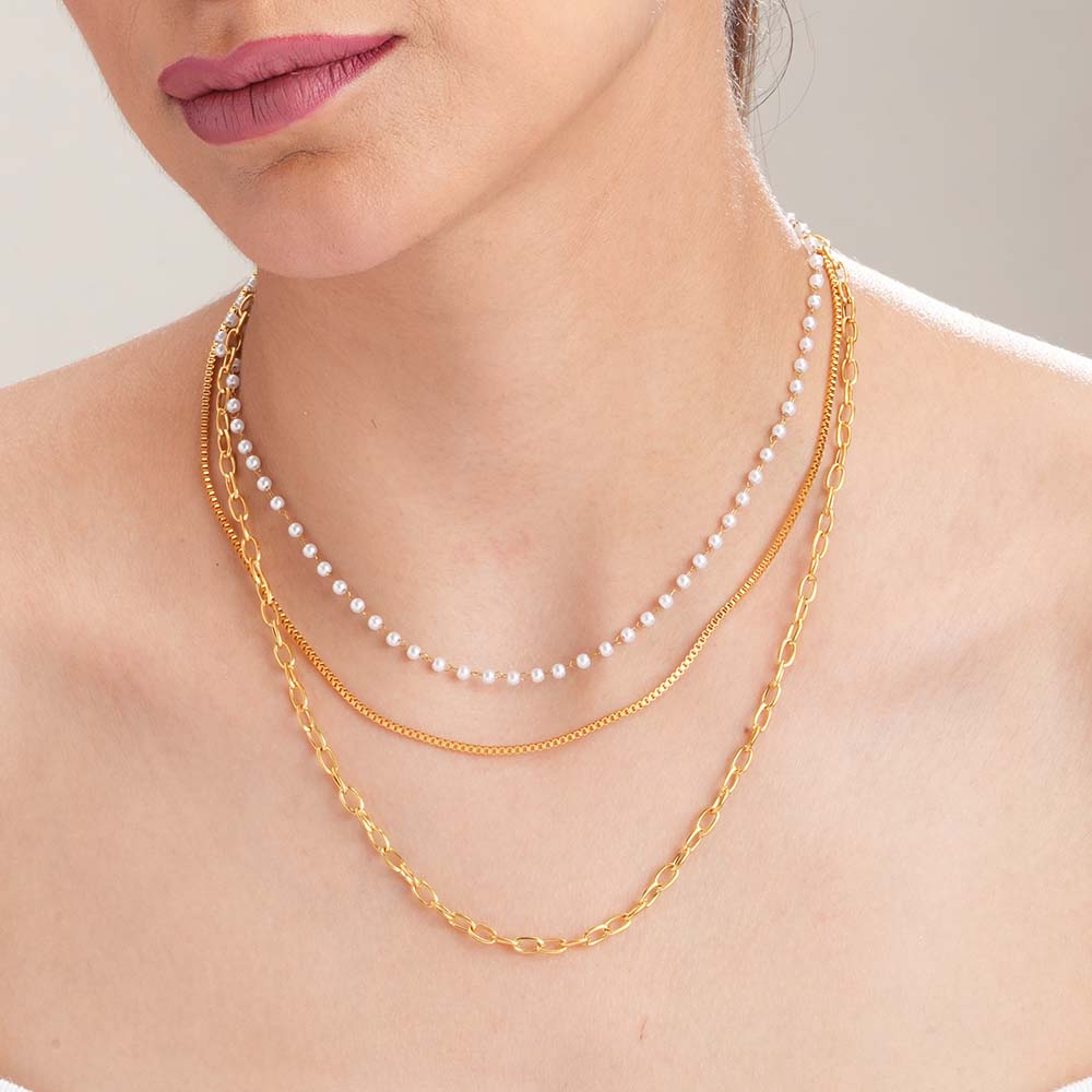 Classic Pearl Layered Gold Necklace