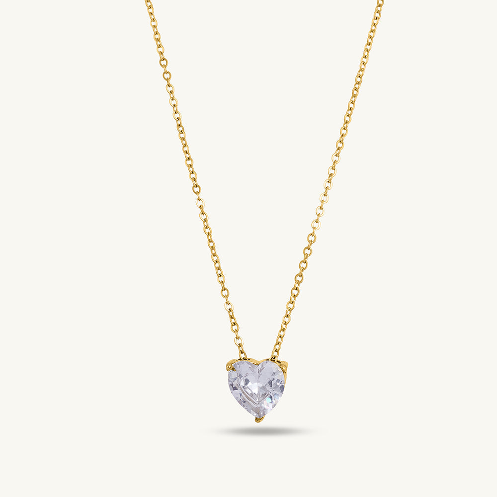 Dainty Solitaire Ring & Sparkling Hearts Gold Necklace Gift set