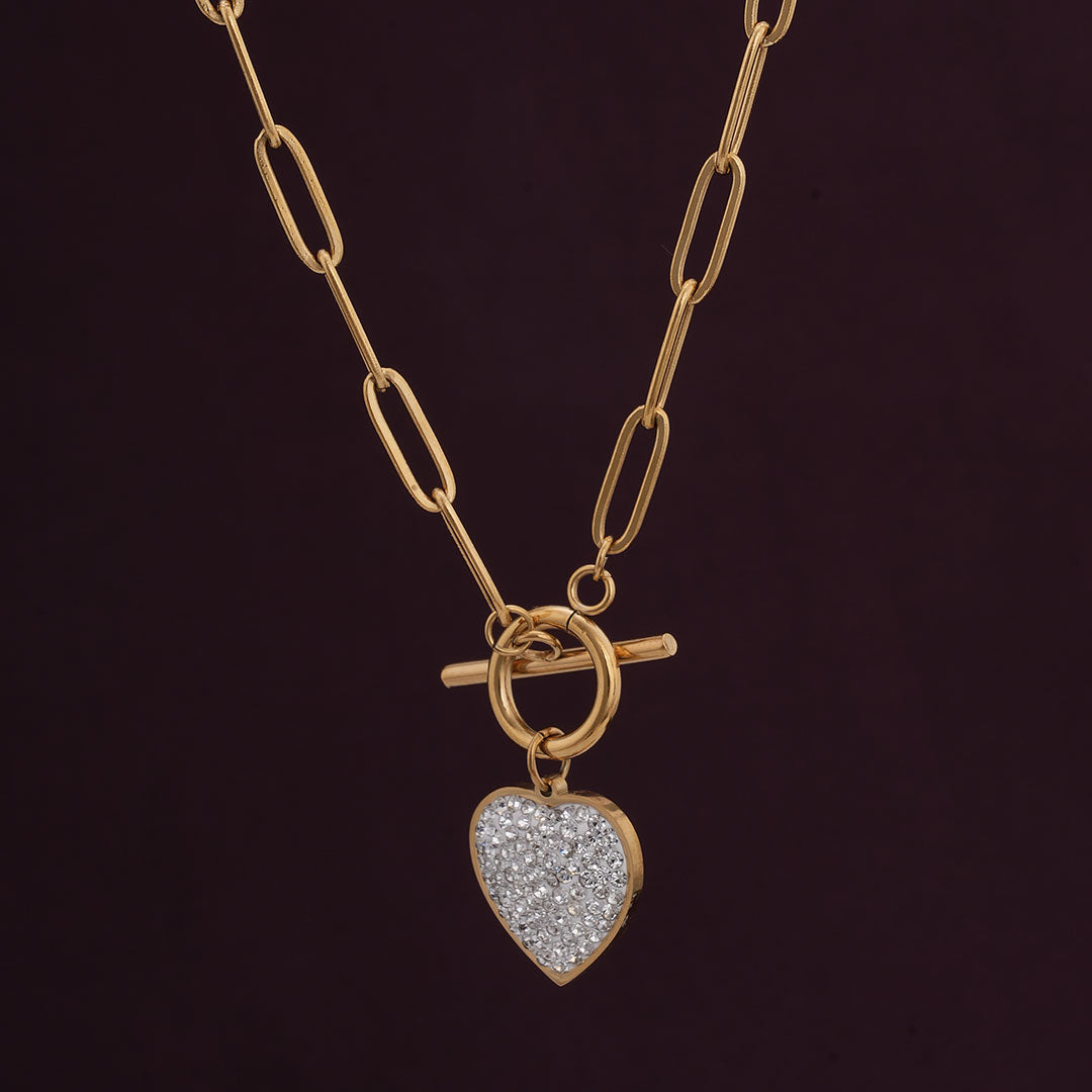 Glittering Heart Link Chain Necklace