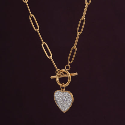 Glittering Heart Link Chain Necklace