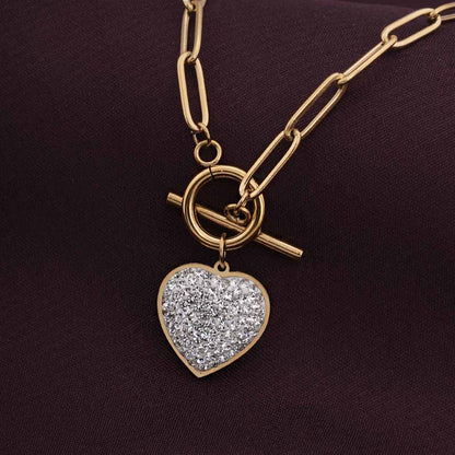 Glittering Heart Link Chain Necklace