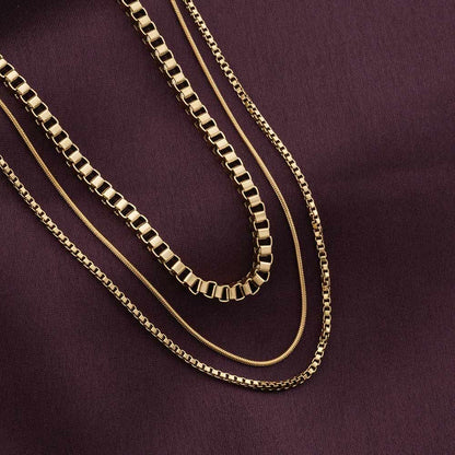 Gold Tone Box Chain Layered Necklace