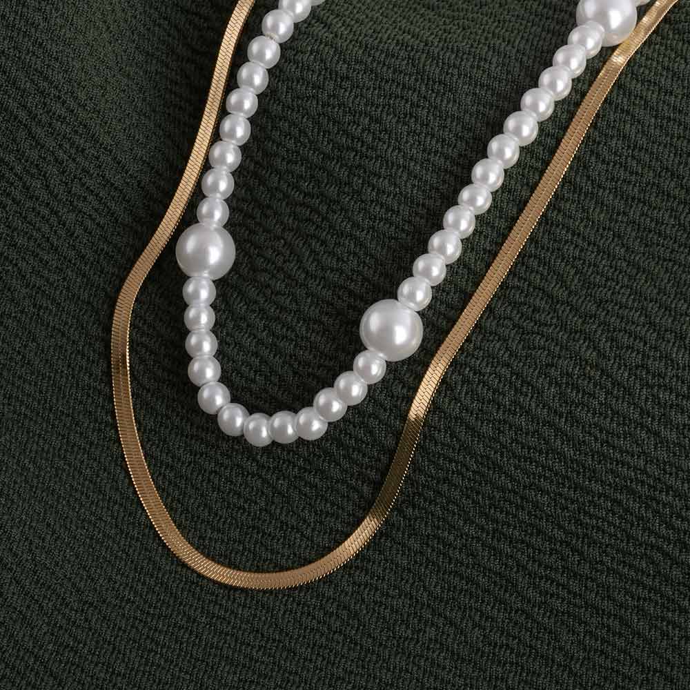 Layered Pearl and Chain Necklace