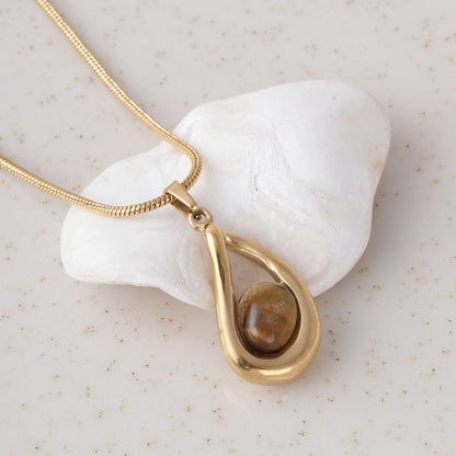 Gold Teardrop Necklace & Classic Round Hoop Earrings Combo Set