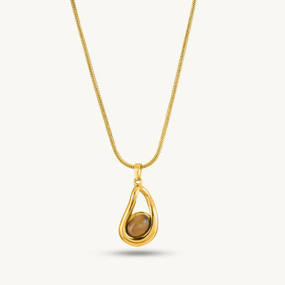Gold Teardrop Necklace & Plain Stackable Bangle Bracelet |4MM Combo Set