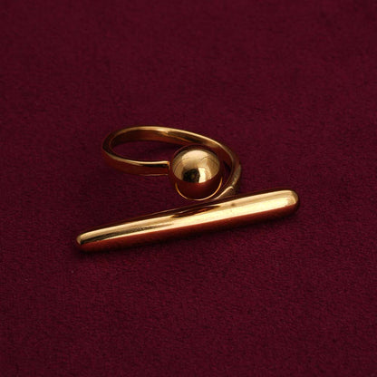 Golden Bar & Ball Adjustable Gold Ring