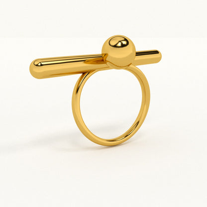 Golden Bar & Ball Adjustable Gold Ring