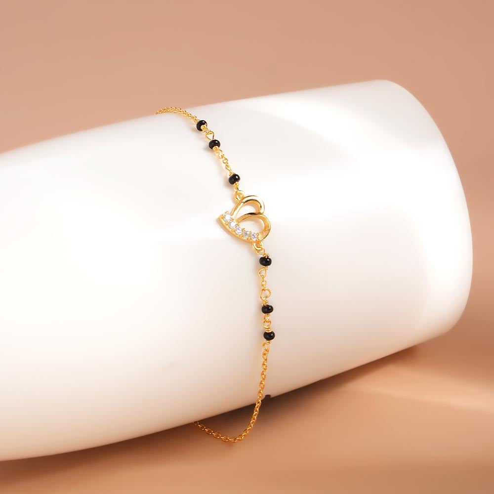 Delicate Heart 925 Sterling Silver Mangalsutra Bracelet | BIS Hallmarked | 18k Gold Vermeil